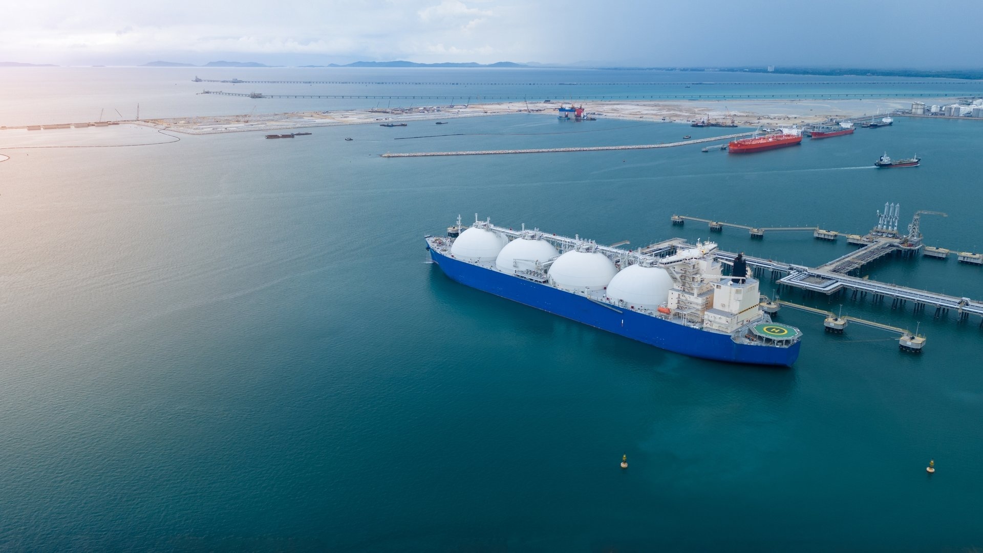 LNG tanker anchored in Gas terminal